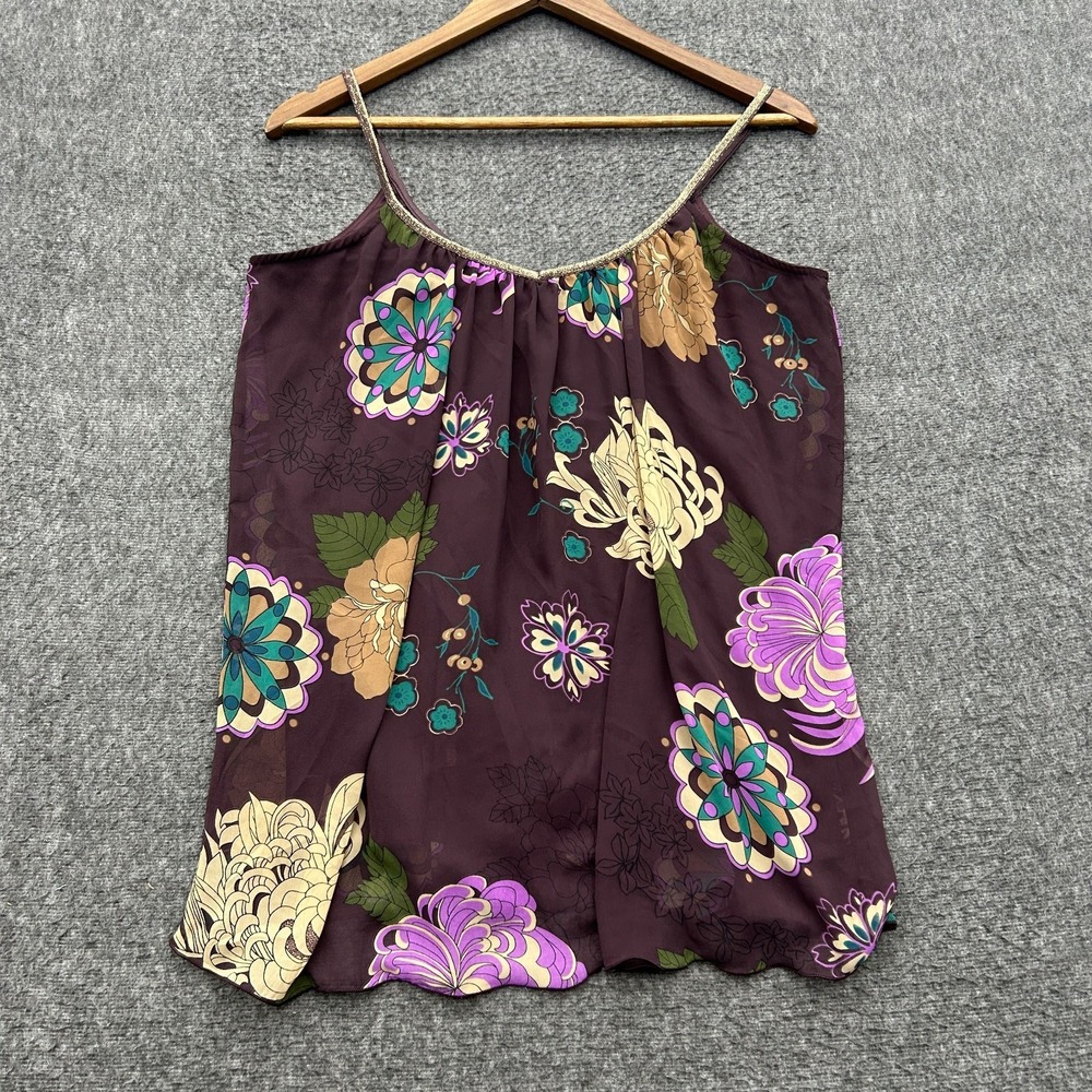 Vtg Y2K Rampage Burgundy Floral Cami Tank Top M Whimsigoth Fairycore Metallic